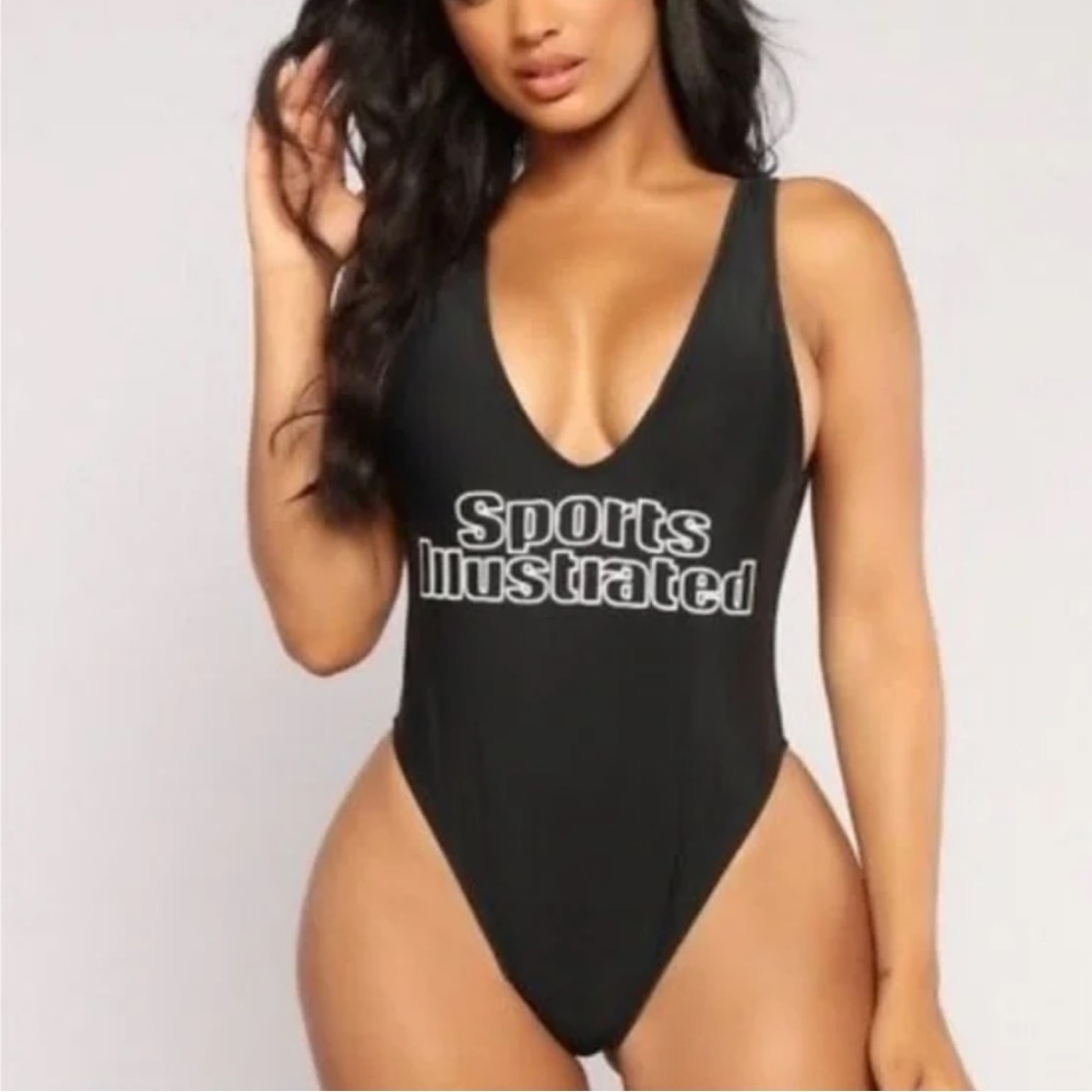 NWT  Sports Illustrated  V neck logo One piece Swimsuit